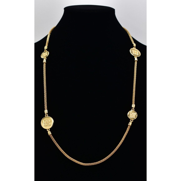 Givenchy Vintage Logo Station Snake Chain Necklace Gold Tone Chunky Signed BinBL - Picture 1 of 12